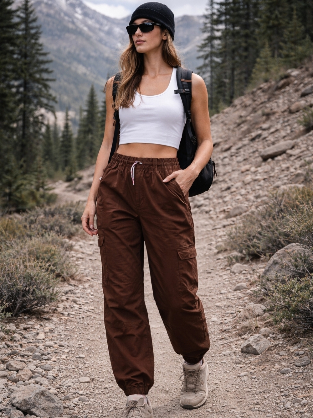 Stoic Ripstop Nylon Cargo Parachute Pants Women’s XS Brown Hiking Gorpcore NWT